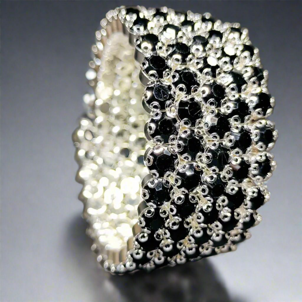 Flexible 5 Row Rhinestone Bracelets-Silver Setting
