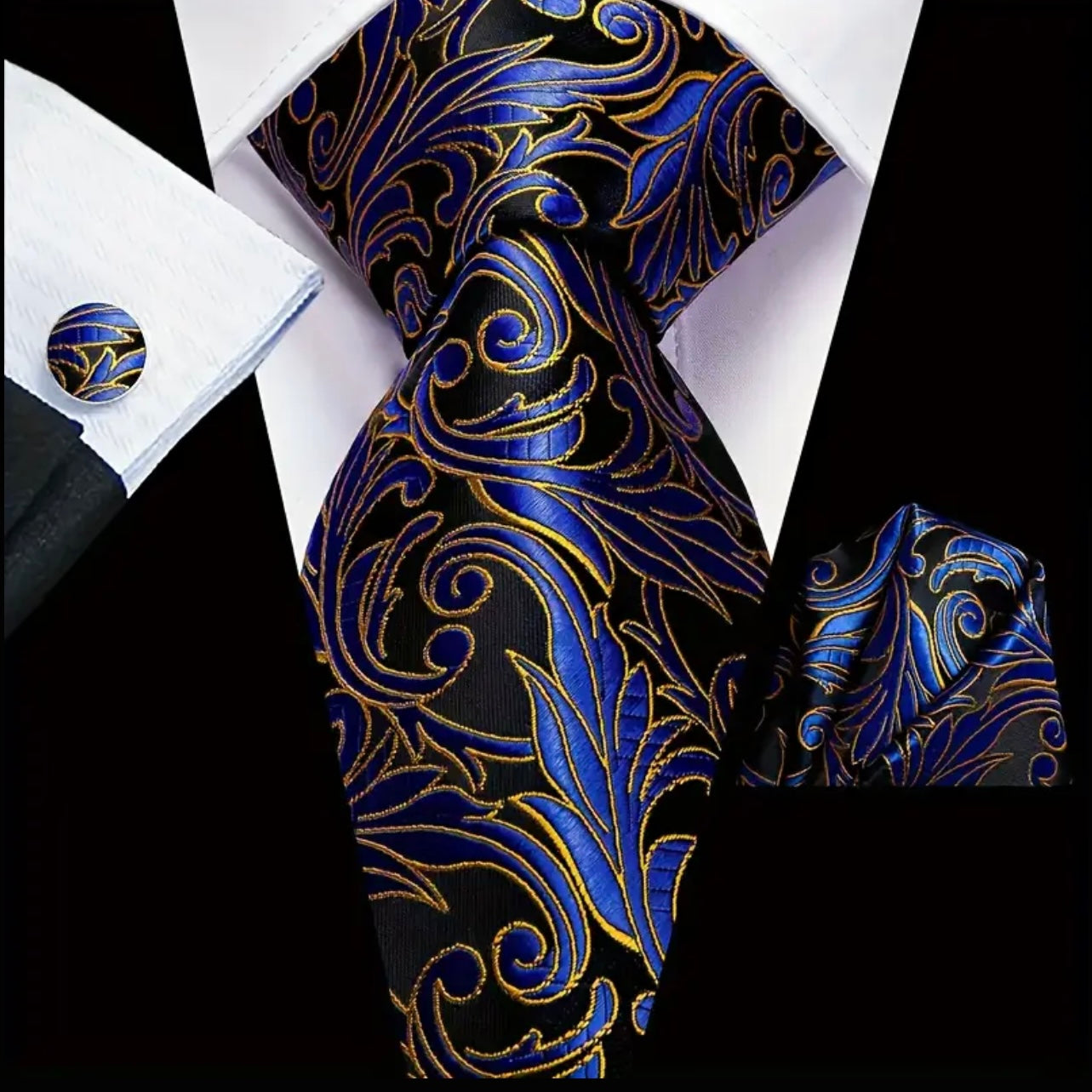 Blue Black Gold Necktie Set