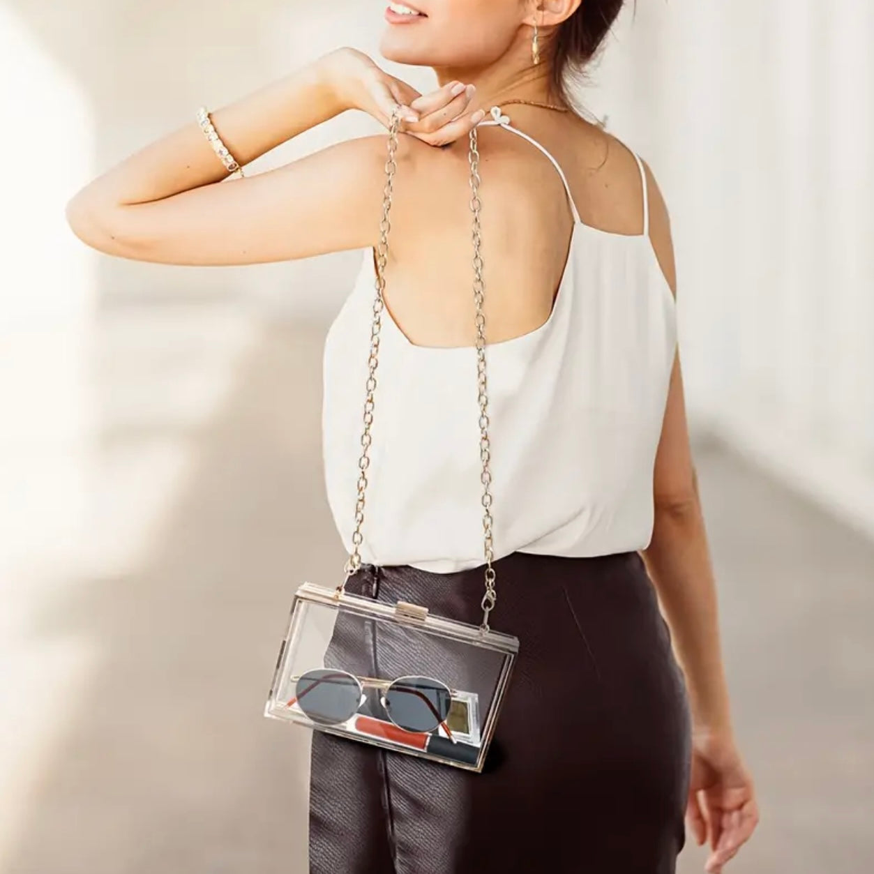 Clear Gold Clutch Evening Bag