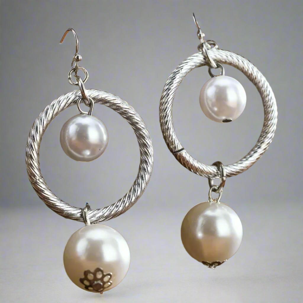 Double Dangling Pearl  Earrings