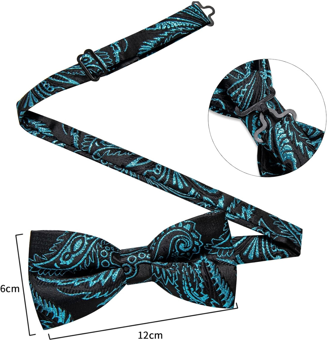 Peacock Blue Metallic Black Bowtie Set