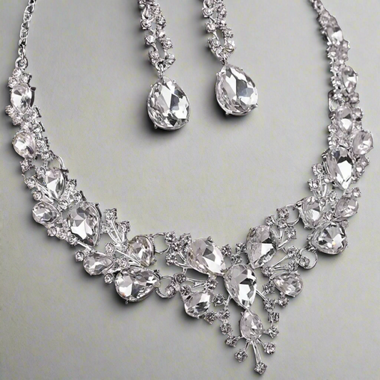 Glass Droplet Silver Jewelry Set