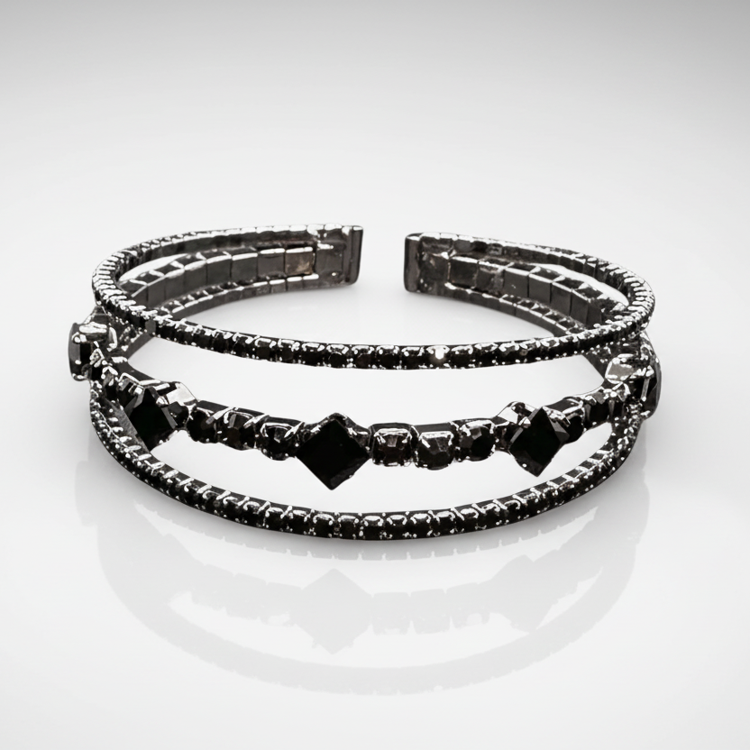 Black beaded bracelet on a white background
