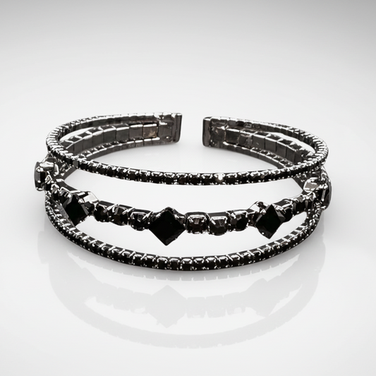 Black beaded bracelet on a white background