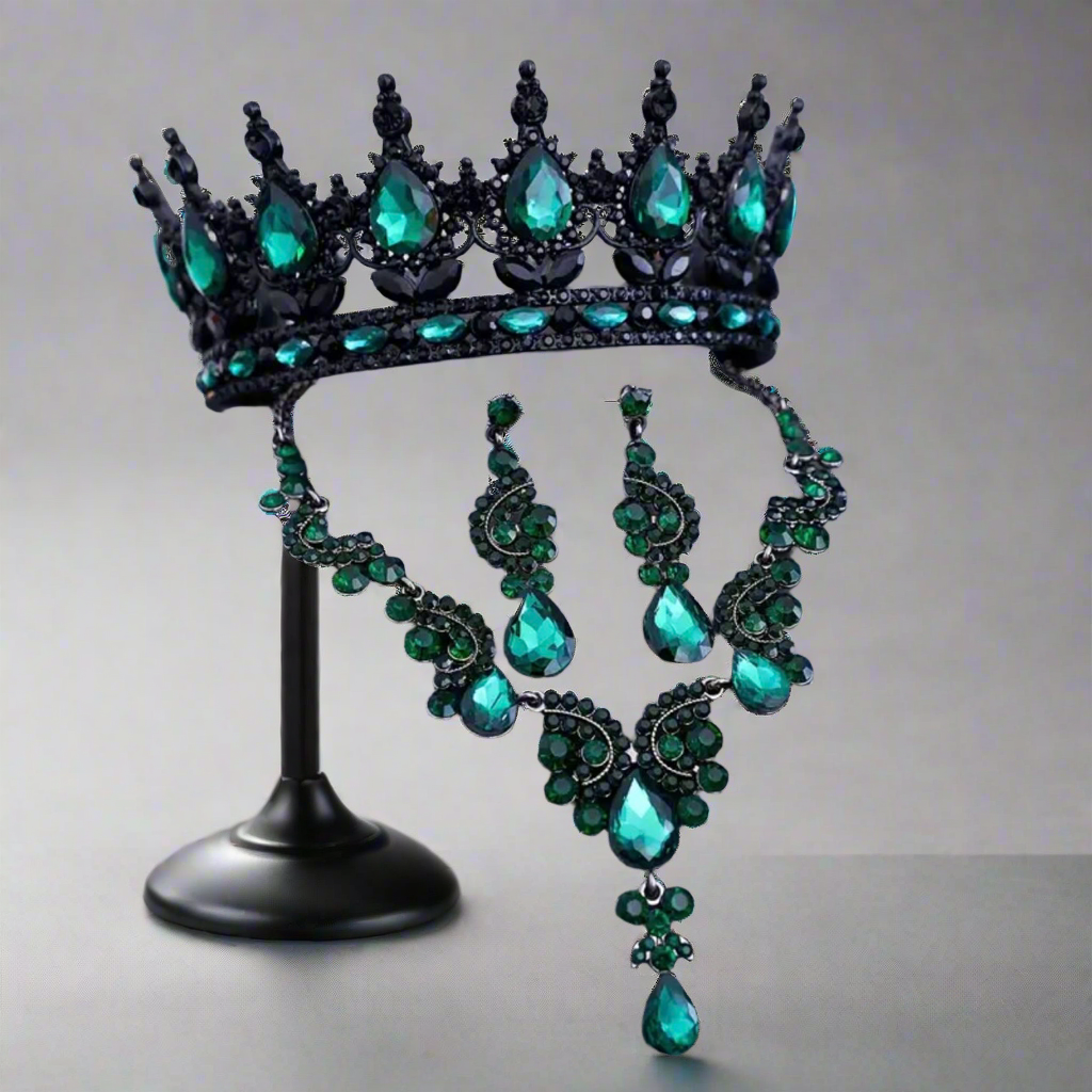 Green Black Crown Jewelry Set