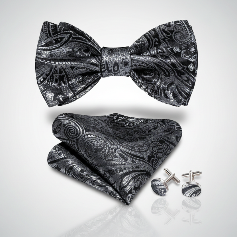 Silver & Black Bow Tie Set