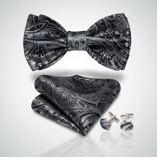 Silver & Black Bow Tie Set