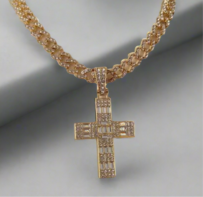 Gold Cross Cuban Chain Necklace