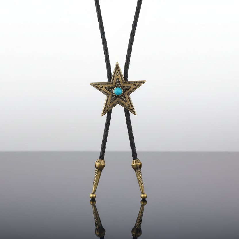 Rustic Turquoise Star Bolo Western Necktie