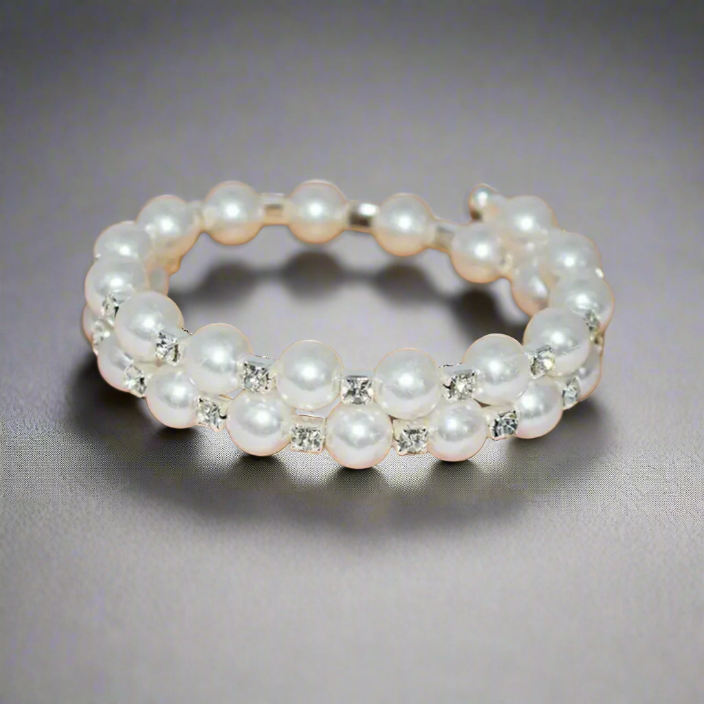 Pearl Rhinestone Flexible 2 Row Bracelet