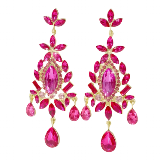 Rose Red Gold Chandelier Earrings