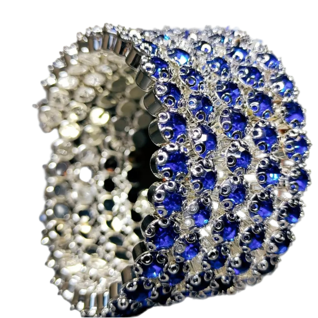 Flexible 5 Row Rhinestone Bracelets-Silver Setting