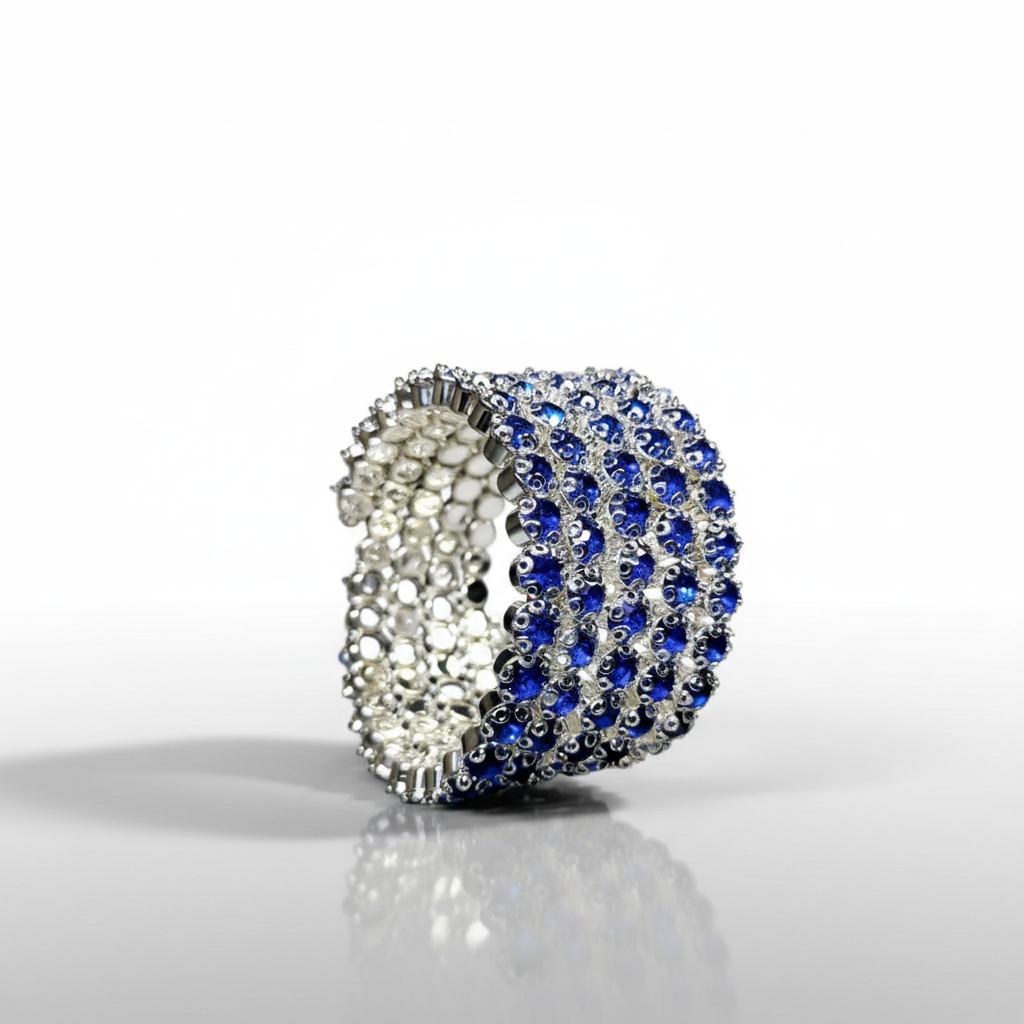 Flexible 5 Row Rhinestone Bracelets-Silver Setting