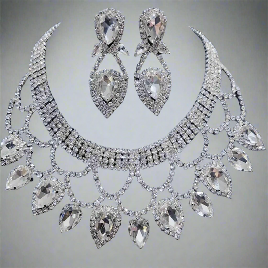 Clear Rhinestone Silver Jewelry Set