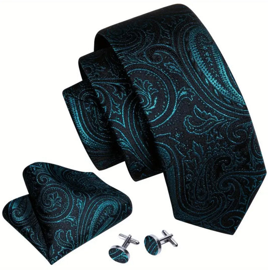 Black Teal Necktie Set