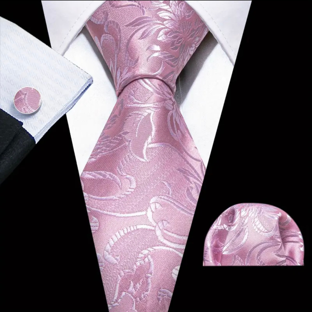 Pink Floral Necktie Set