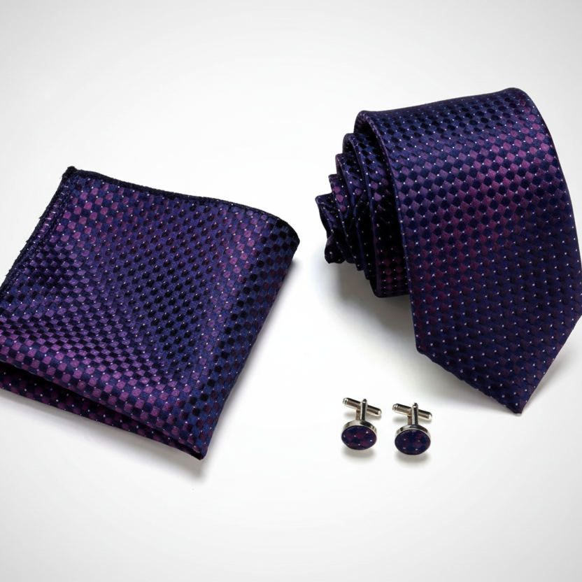 Blue Purple Jacquard Necktie Set