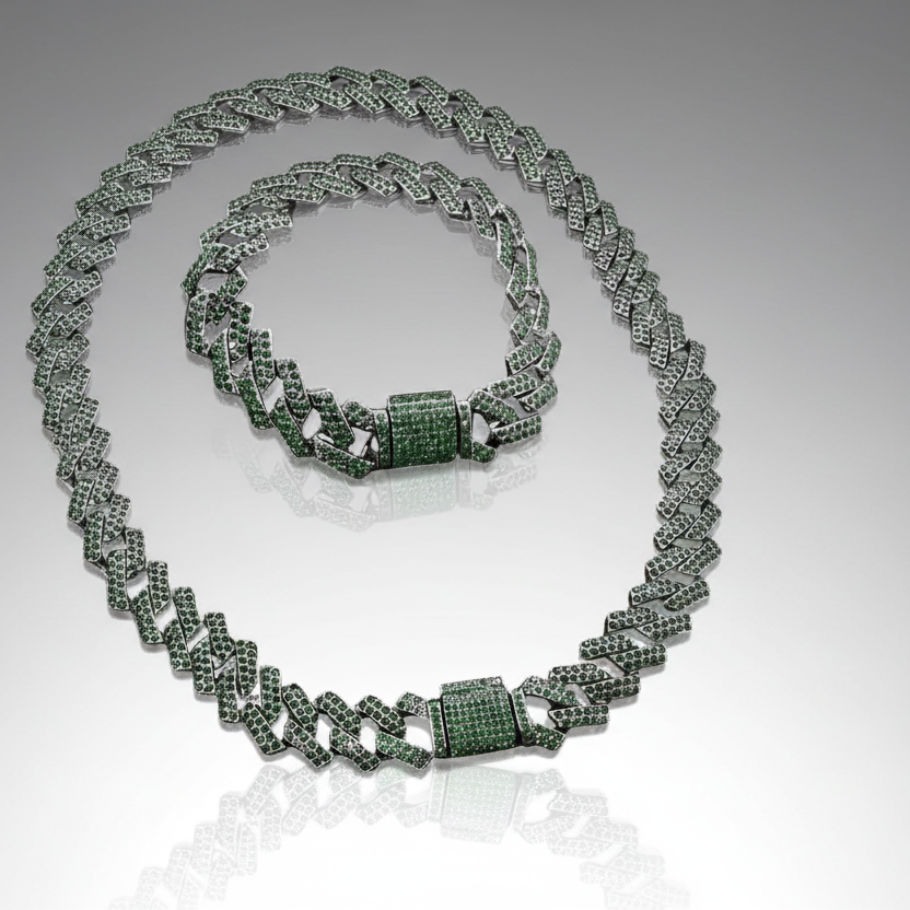 Green Black Cuban Chain Set