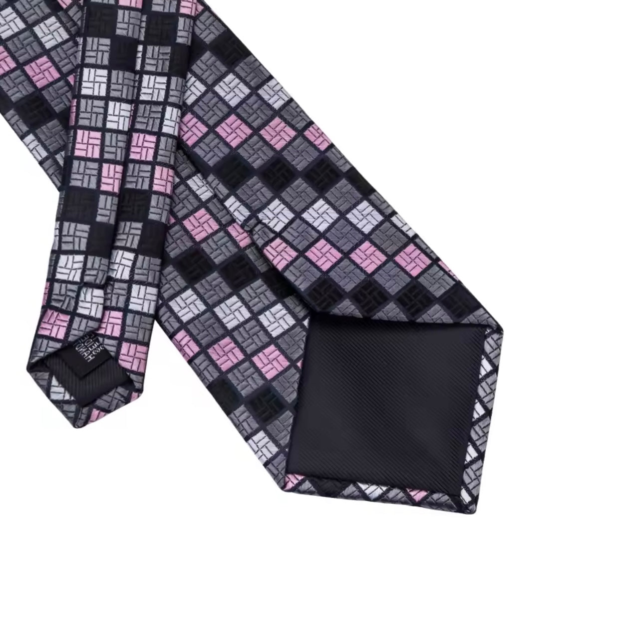 Pink Black Contemporary Grids Necktie Set