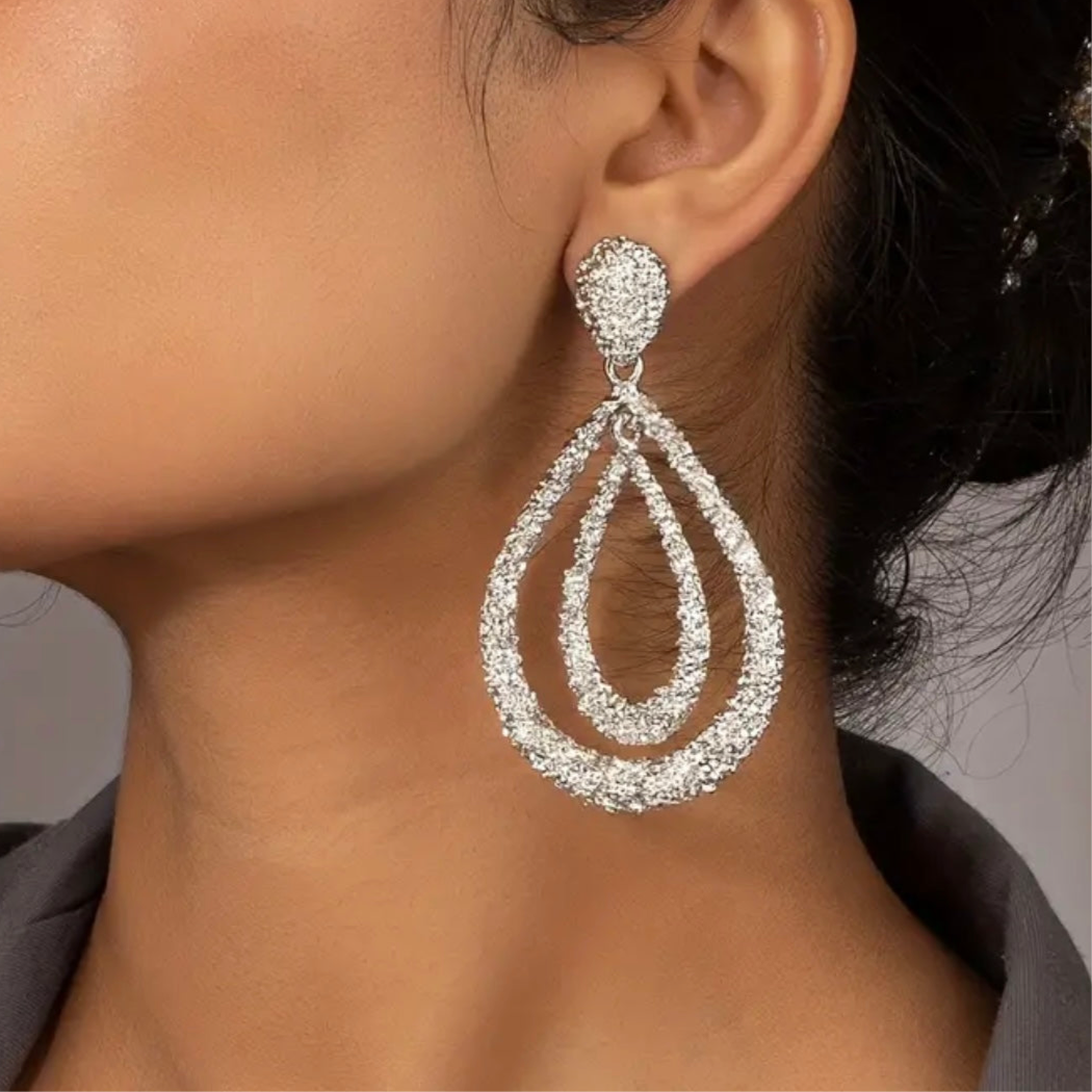 Silver Double Water Drop Earrings