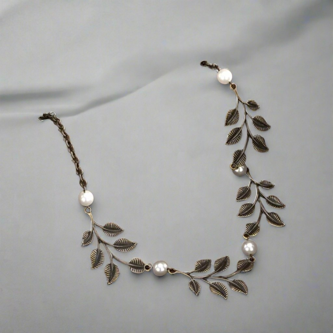 Bronze Pearl Leaf Necklace