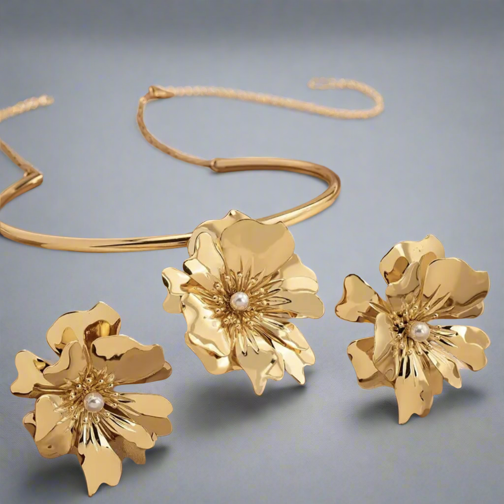 Gold Floral Jewelry Set