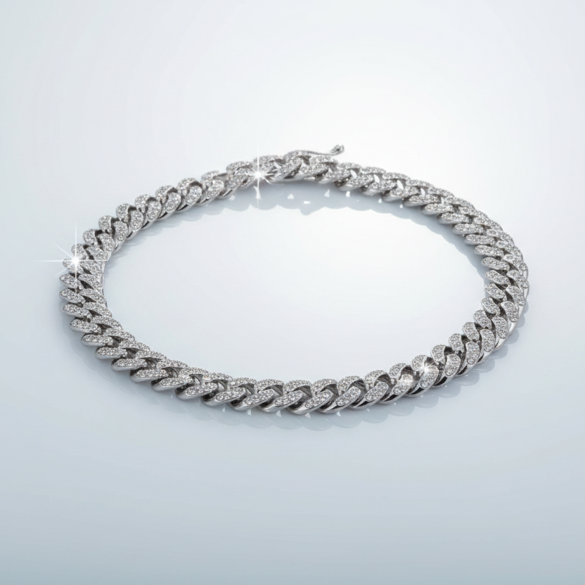 Silver Rhinestone Cuban Chain Necklace