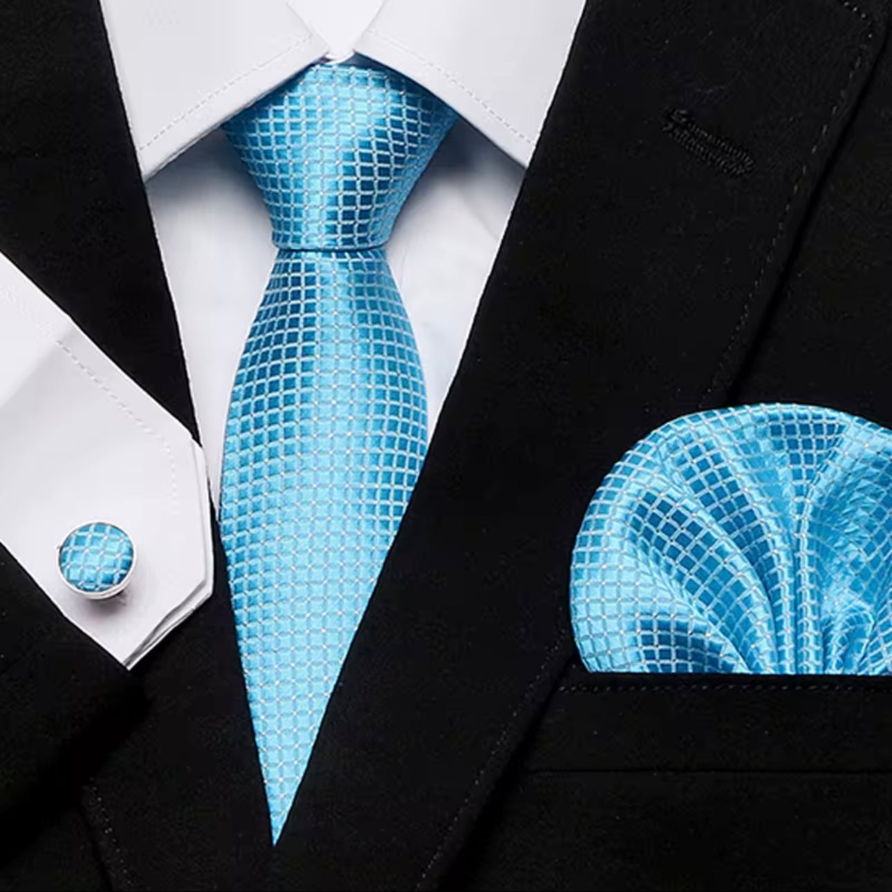 Blue Silver Necktie Set
