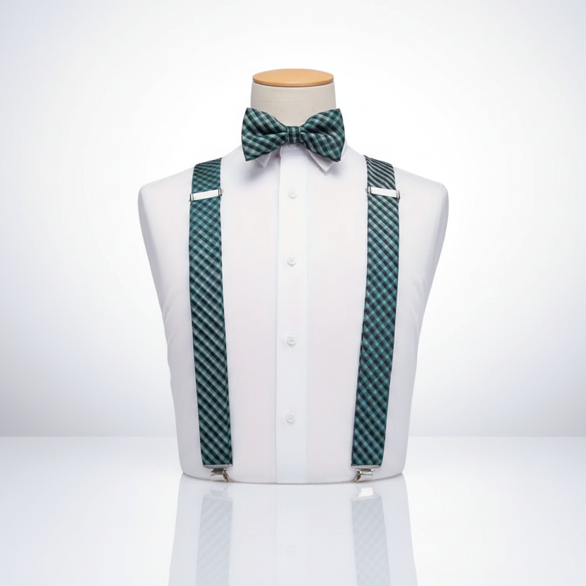 Green Plaid Suspenders & Bow Tie Set