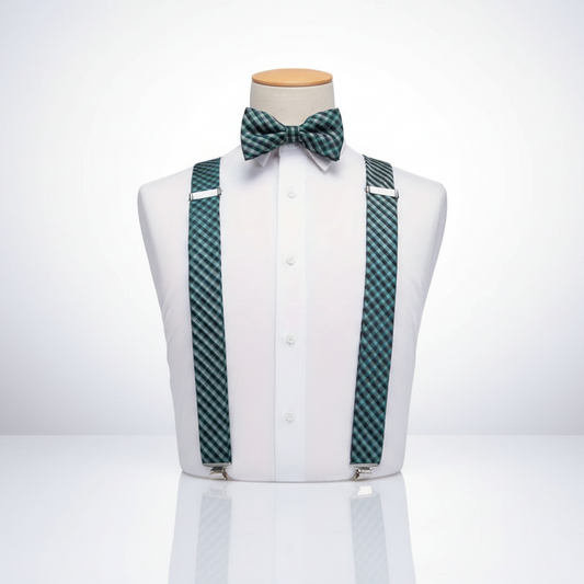 Green Plaid Suspenders & Bow Tie Set