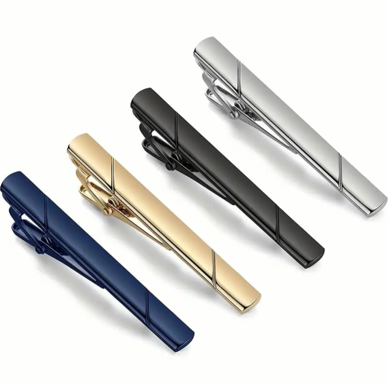 Black Blue Gold Silver Tie Clip Set