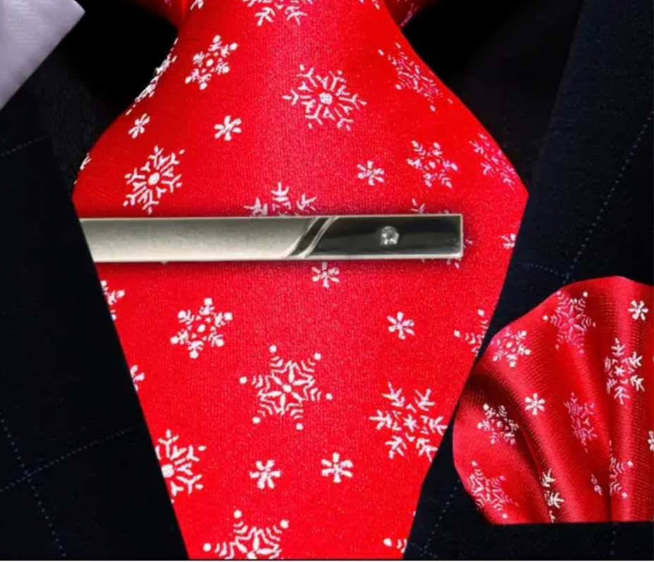 Red White Snow Necktie Set