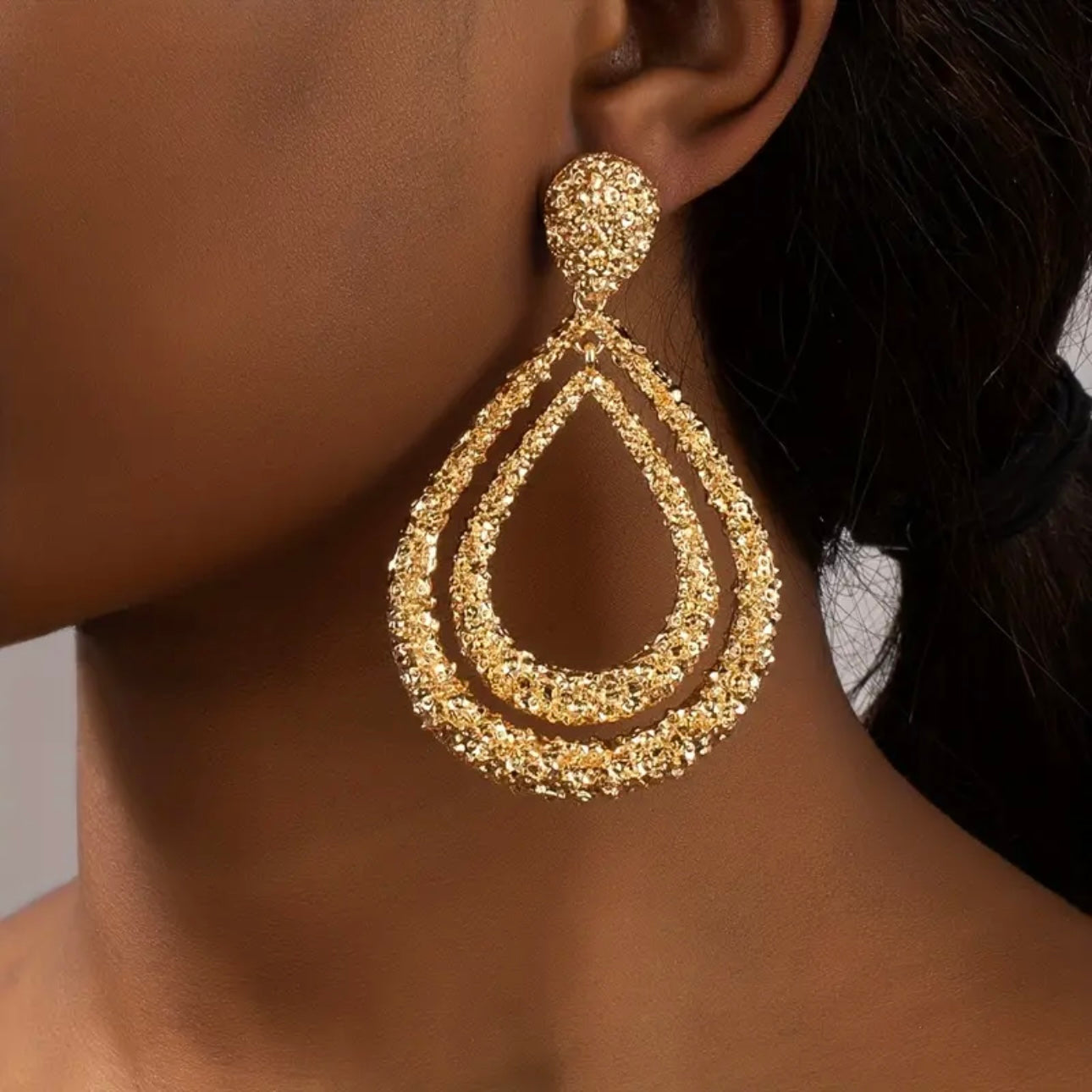 Gold Double Water Drop Earrings