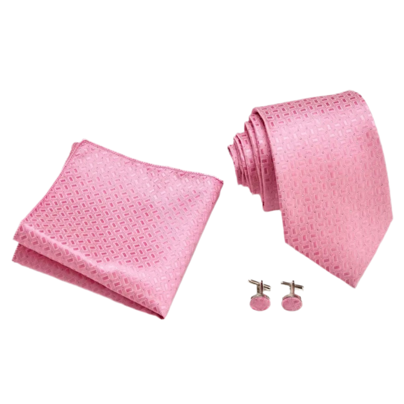 Pink Silver Necktie Set