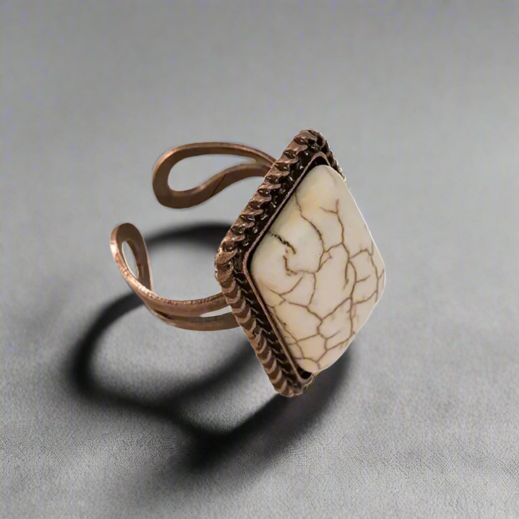 White Turquoise Red Bronze Rectangular Ring