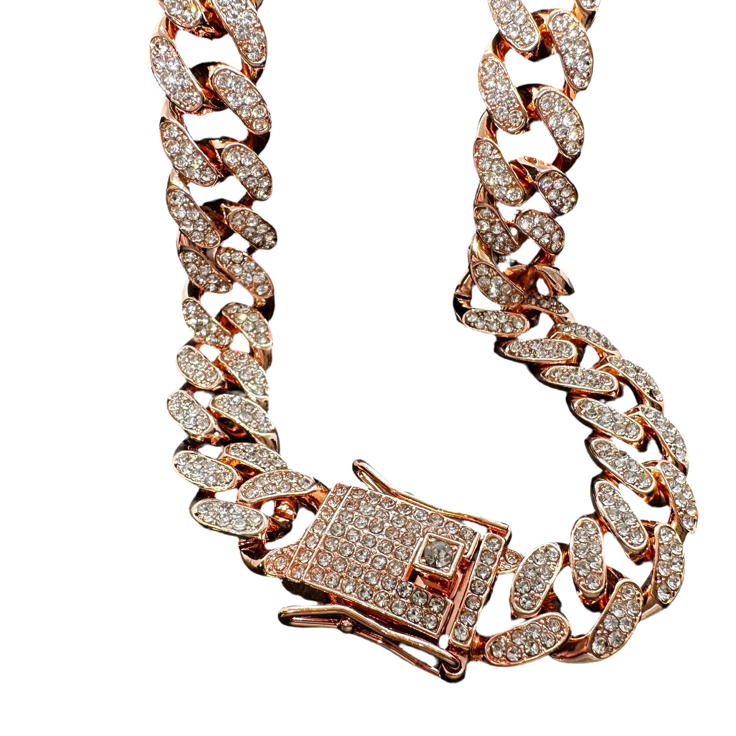 Rose Gold Clear Cuban Chain Set