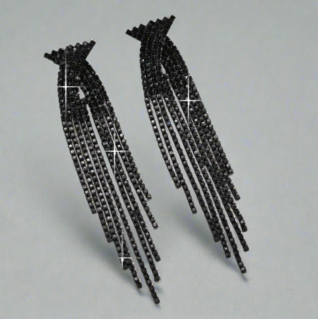 Black Art Deco Tassel Earrings