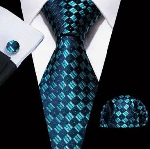 Blue Teal Silver Necktie Set