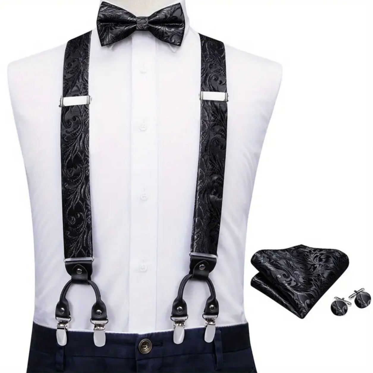 Black Suspenders Bowtie Set