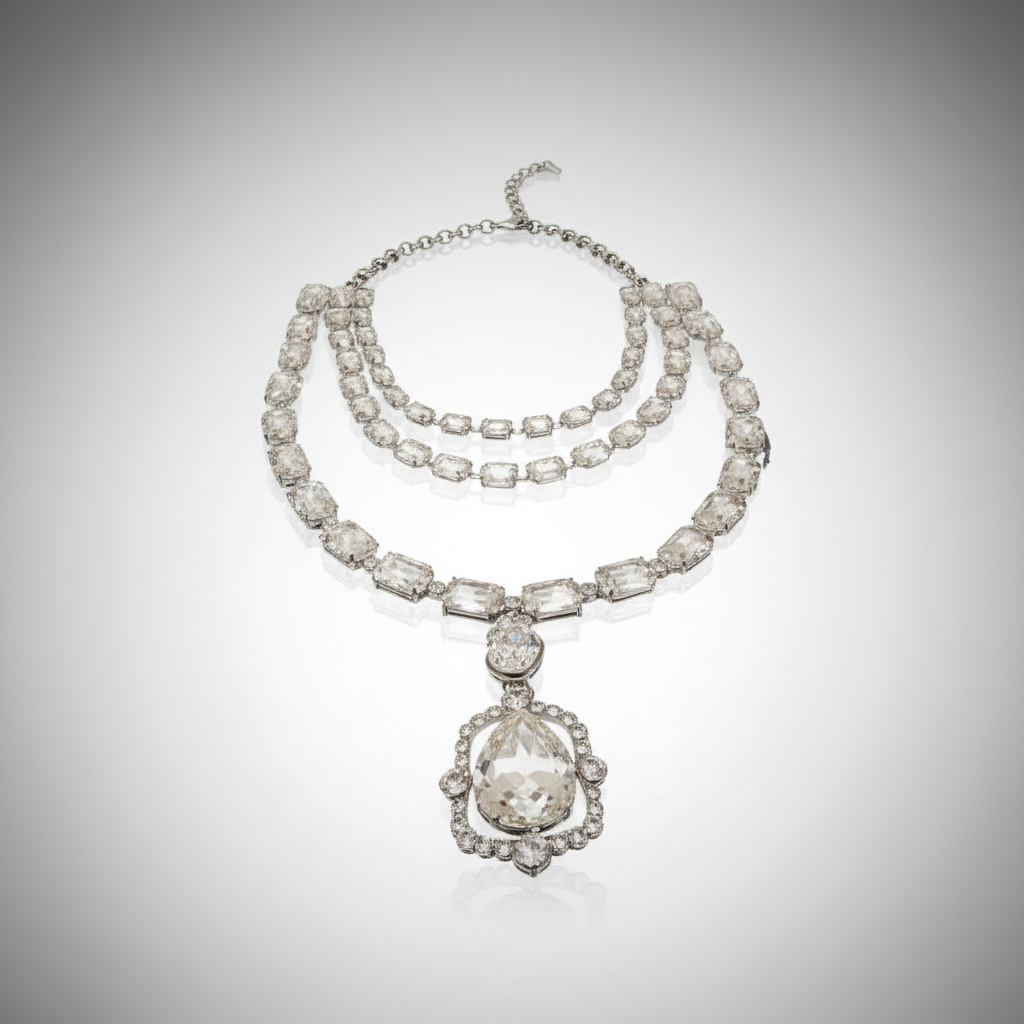 Elegant diamond necklace on a gray background