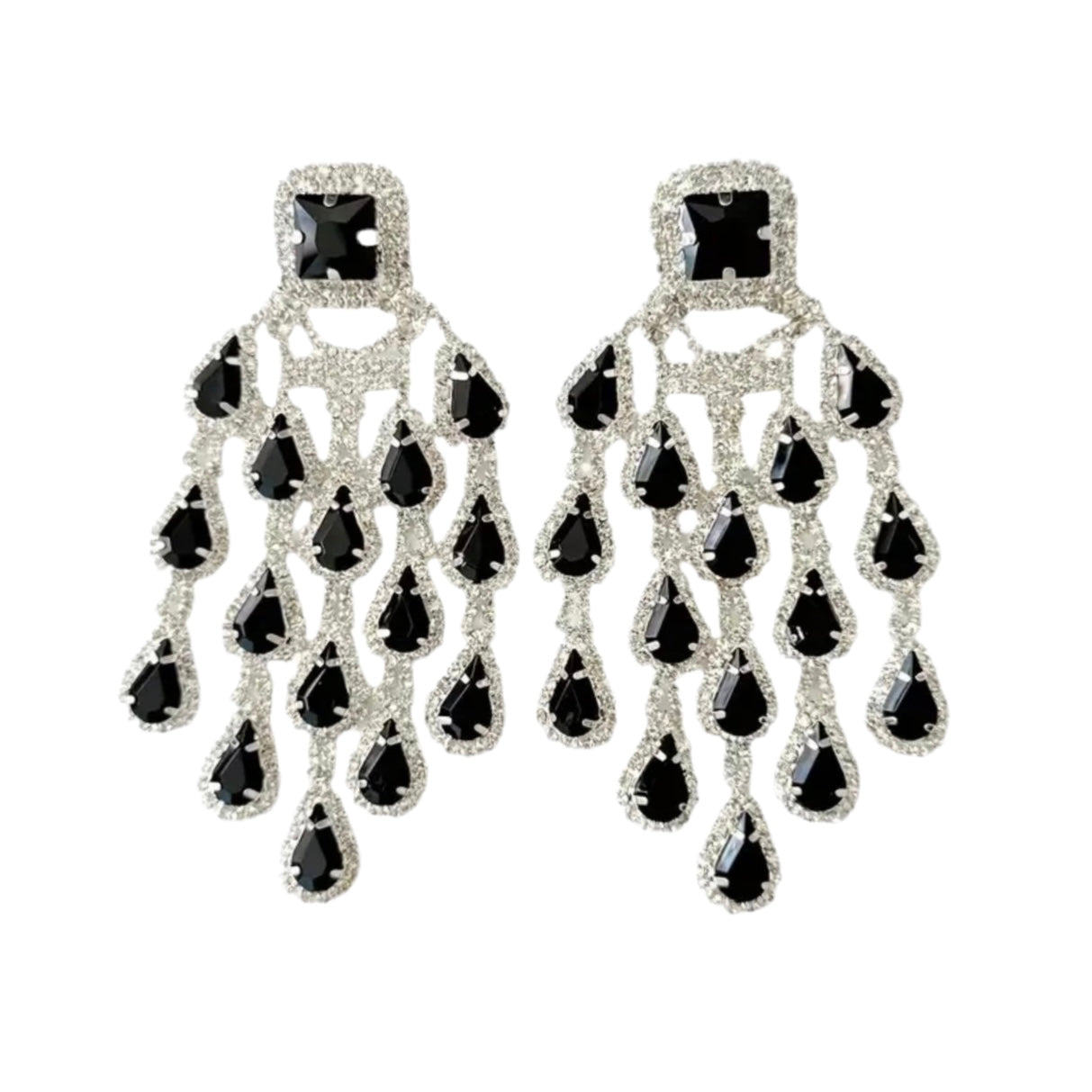 Black Silver Exaggerated Tassel Earrings