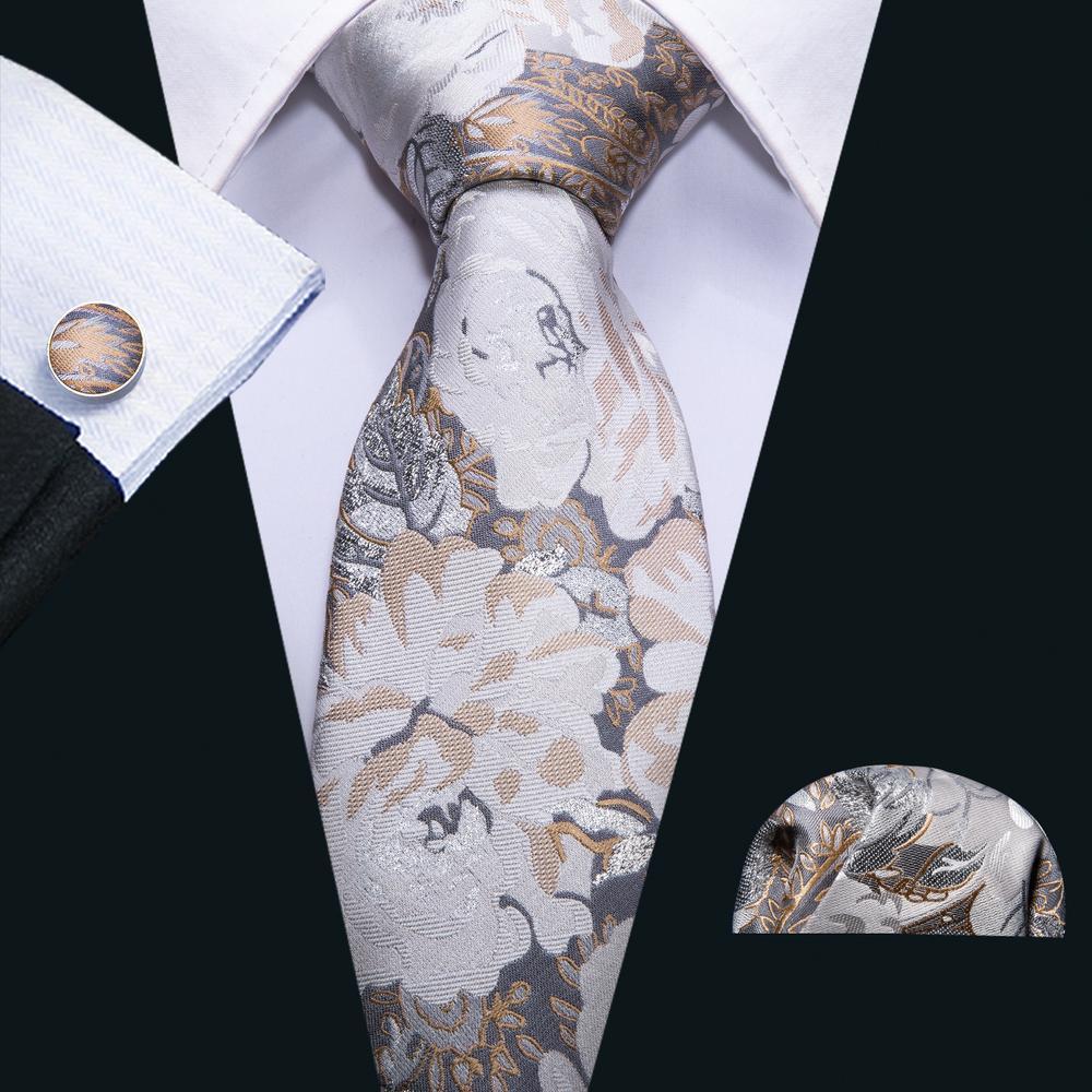 Silver Glittery Neutrals Floral Necktie Set