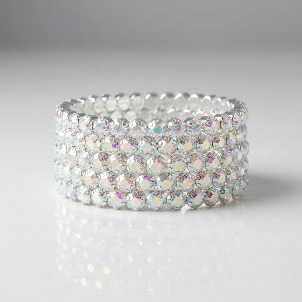 Flexible 5 Row Rhinestone Bracelets-Silver Setting