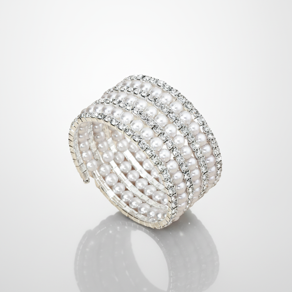 Pearls Rhinestones 7 Row Flexible Bracelet