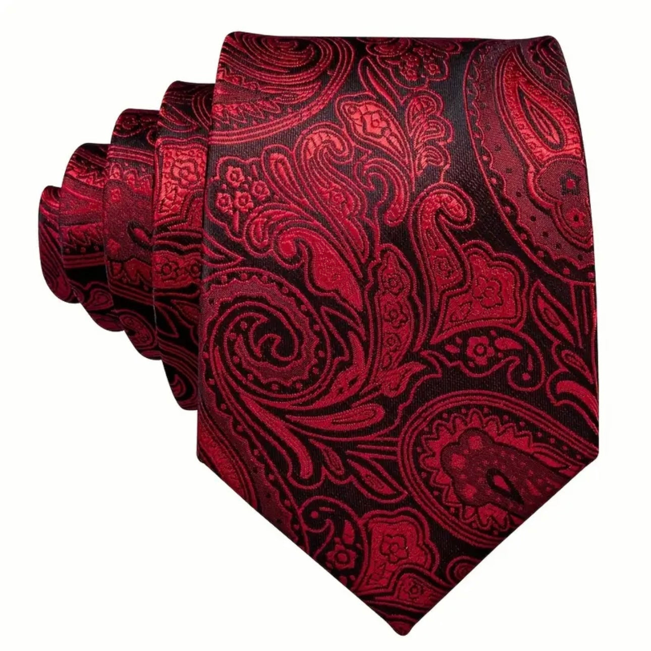 Red Black Paisley Necktie Set