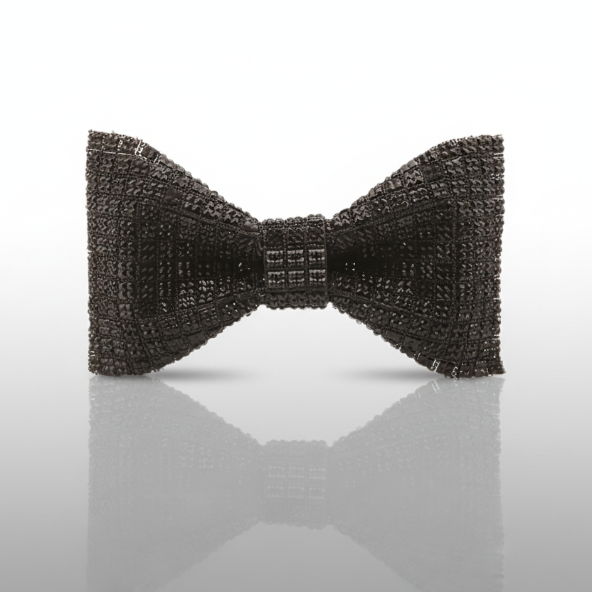 Black Lattice Beaded Bow Tie