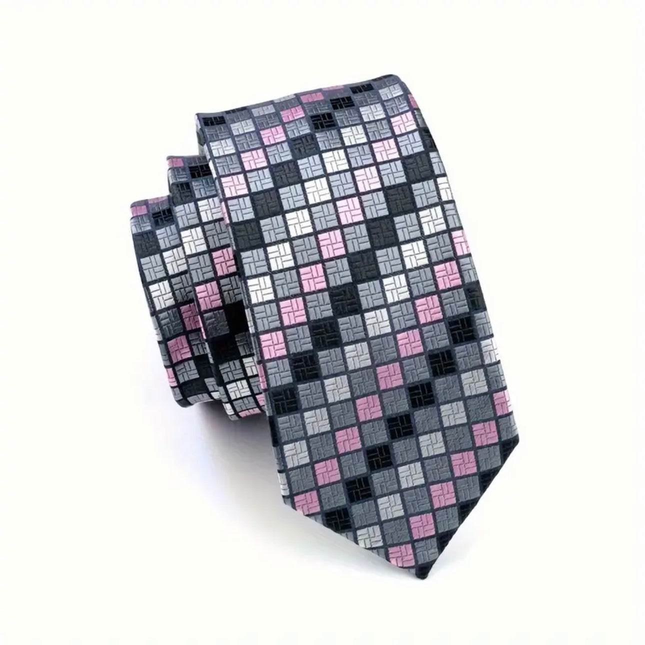 Pink Black Contemporary Grids Necktie Set