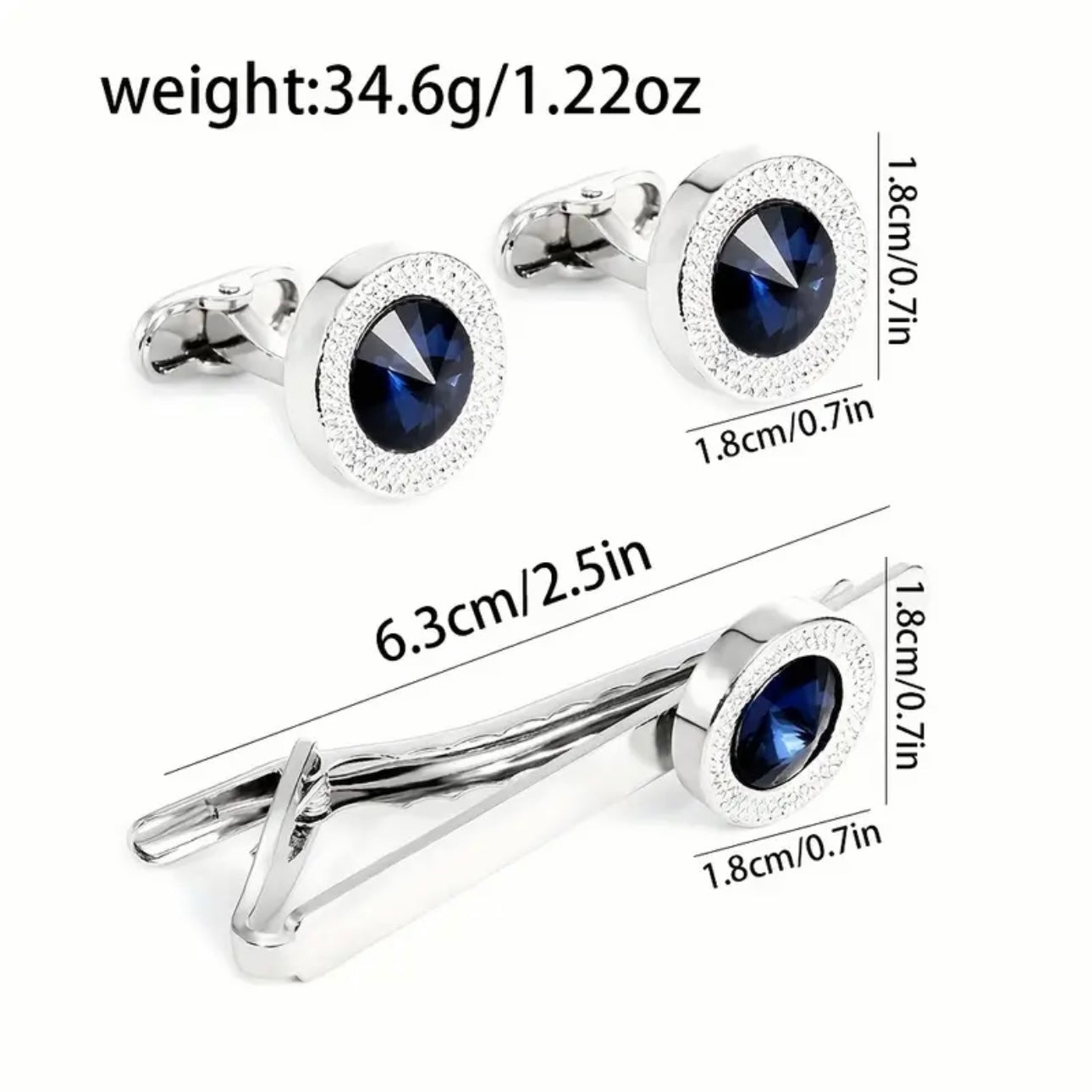 Blue Cufflinks Tie Clip Set