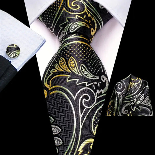 Black Yellow Patterned Necktie Set