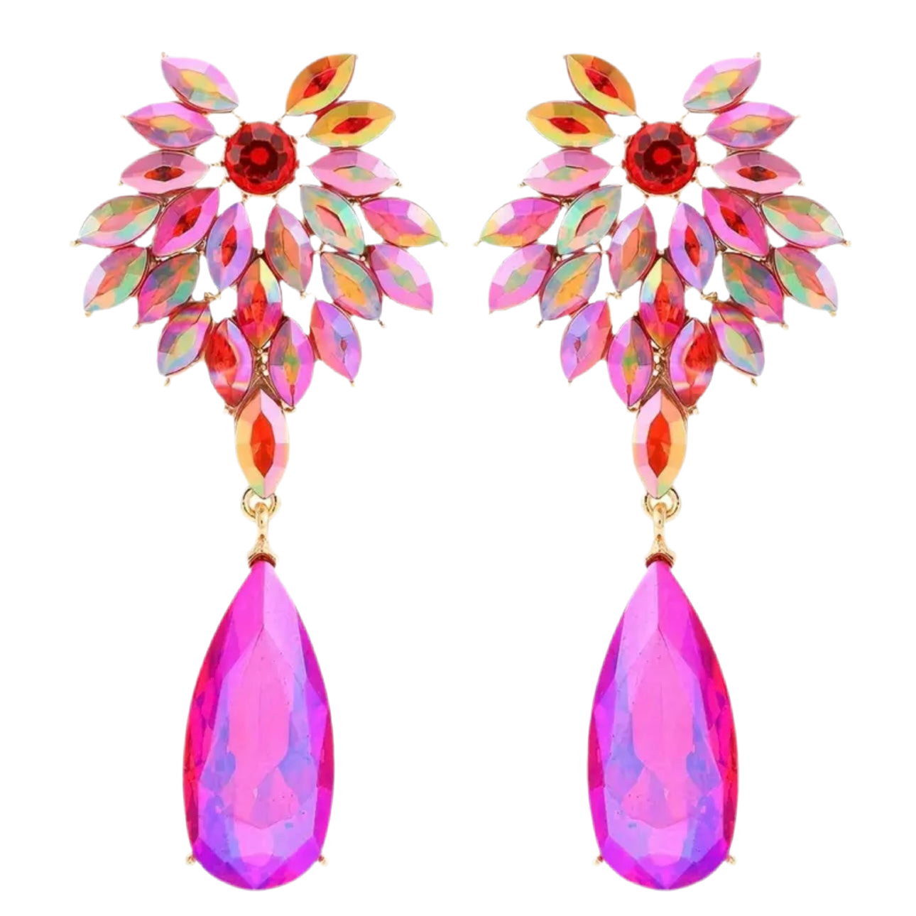 Rose Red Pink Floral Earrings